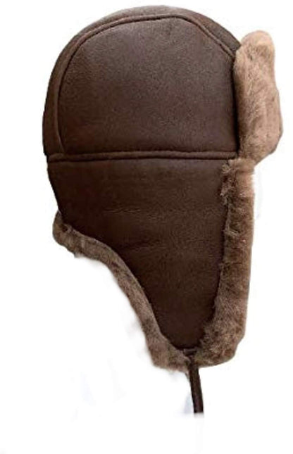 Unisex Double Face Leather Sheepskin Trapper Hat Russian Ushanka Aviator Fur hat Winter hat