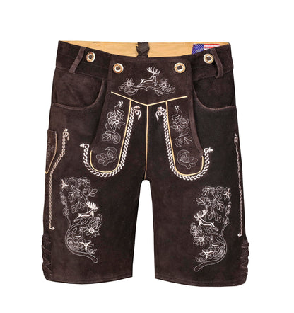 QUALITY WEARS USA Lederhosen Men - Authentic German Bavarian Lederhosen - Men Oktoberfest Lederhosen (Bronze Mocha Brown)