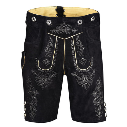 QUALITY WEARS USA Men Lederhosen - Authentic Lederhosen - Leather German Lederhosen for Men, Oktoberfest Outfit - Black