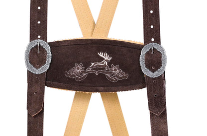 QUALITY WEARS USA Lederhosen Men - Authentic German Bavarian Lederhosen - Men Oktoberfest Lederhosen (Bronze Mocha Brown)