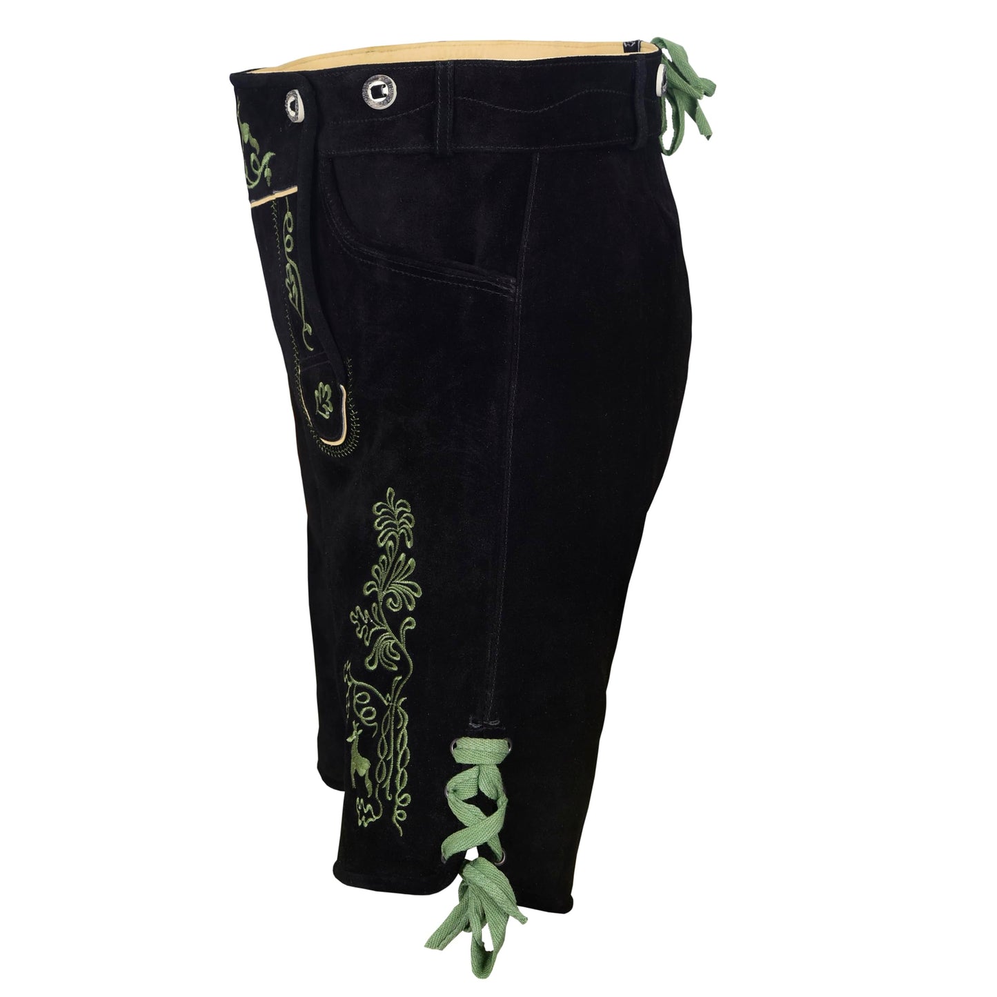 QUALITY WEARS USA Men Lederhosen - Authentic Lederhosen - Leather German Lederhosen for Men - Black & Green