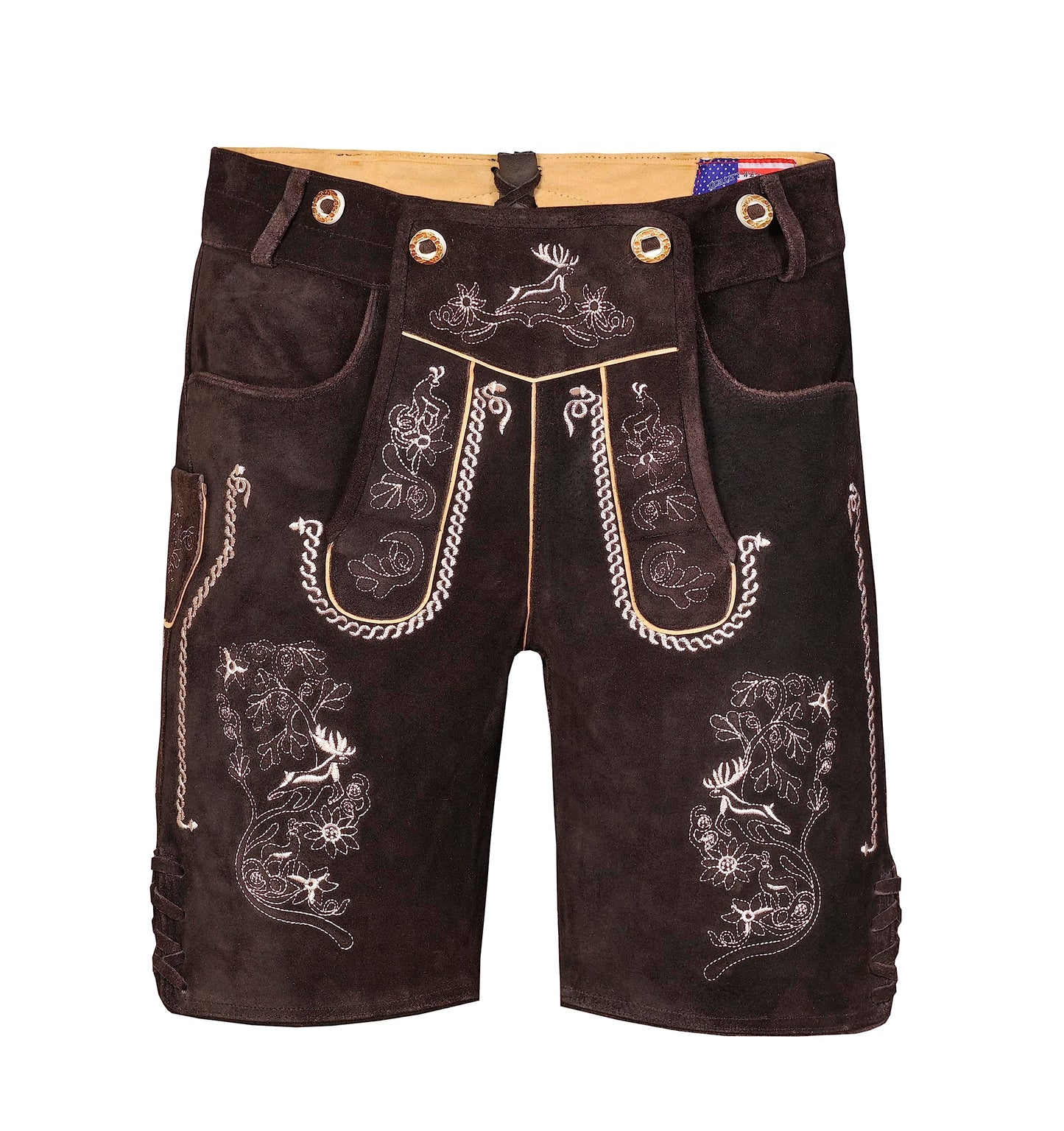 QUALITY WEARS USA Lederhosen Men - Authentic German Bavarian Lederhosen - Men Oktoberfest Lederhosen (Bronze Mocha Brown)