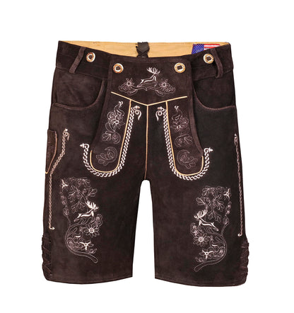 QUALITY WEARS USA Lederhosen Men - Authentic German Bavarian Lederhosen - Men Oktoberfest Lederhosen (Bronze Mocha Brown)